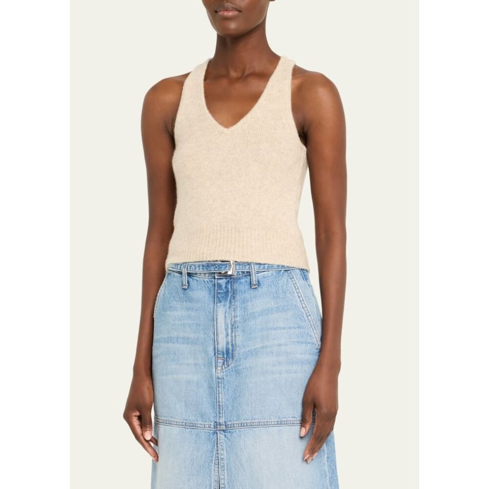 Brandon Maxwell Reese Cashmere Blend Tank Top Marled Oatmeal Size XL NWT